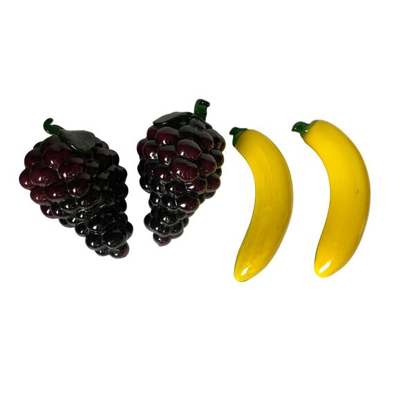 Glass Art Fruit Set Of 4 Murano Style 2 Bunches of Grapes and 2 Banana - Picture 1 of 9